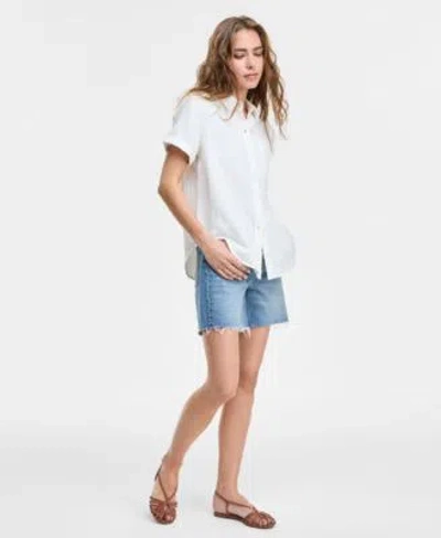 Levi's Levis Womens Darlene Short Sleeve Shirt 501 Straight Fit Denim Shorts In Take Off