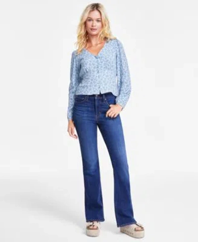 Levi's Levis Womens Britt Cropped Snap Front Short Sleeve Top 726 Flare Split Hem Jeans In Soft Black