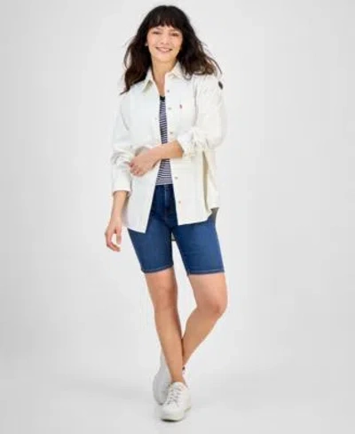 Levi's Levis Womens Iris Button Front Overshirt Perfect V Neck Striped T Shirt Shaping Bermuda Shorts
