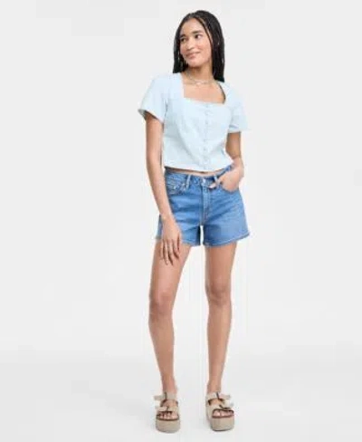 Levi's Levis Womens Pascale Short Sleeve Blouse Mid Rise A Line Denim Shorts In Smell Ya Later