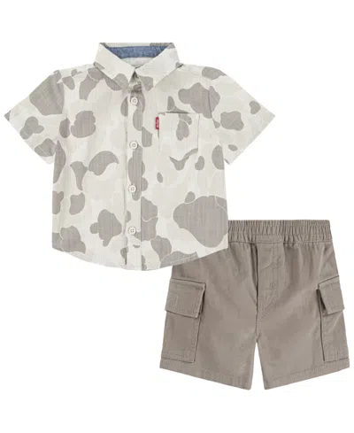 Levi's Kids' Little Boys 2-piece Woven Shirt And Cargo Shorts In Silver Birch