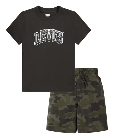 Levi's Kids' Little Boys Camo Logo Tee And Shorts Set In Peat