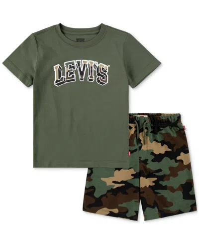 Levi's Kids' Little Boys Camo Logo Tee And Shorts Set In Thyme