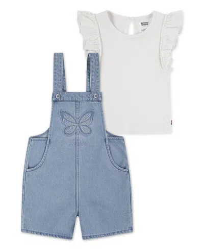 Levi's Kids' Little Girls 2-piece T-shirt And Butterfly Crochet Shortalls Set In Gardenia