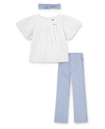 Levi's Kids' Little Girls 3-piece Flatter Top Flared Legging And Headband Set In Bright White
