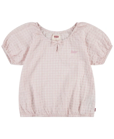 Levi's Kids' Levis Big Girls Gingham Checkered Print Peasant Blouse Pattern Blocked Adjustable Waistband Girlfrie In No Doubt
