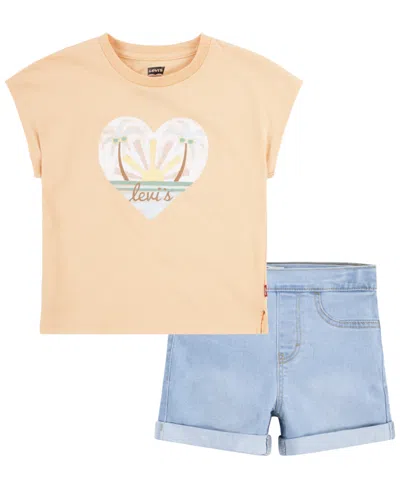 Levi's Little Kids Palm Dolman Tee And Shorts Set In Coral Sands