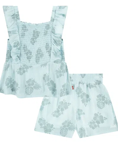 Levi's Little Kids Peplum Tank Top And Shorts Set In Icy Morn