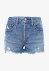 Levi's 501 Original Womens Button Fly High Rise Cutoff Shorts In Blue