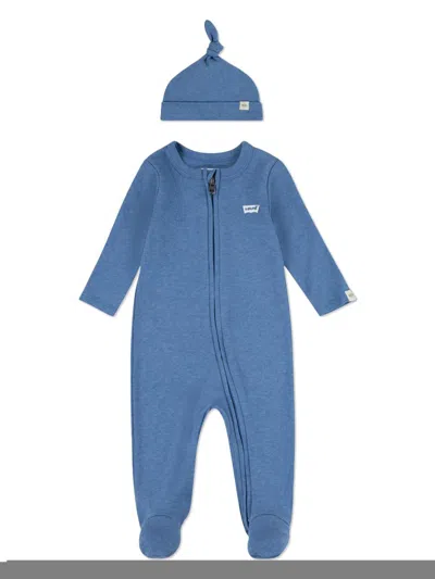 Levi's Babies' Logo-patch Pajama And Hat Set In Blue