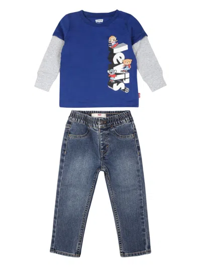 Levi's Babies' Logo-print Jeans Set In Blue