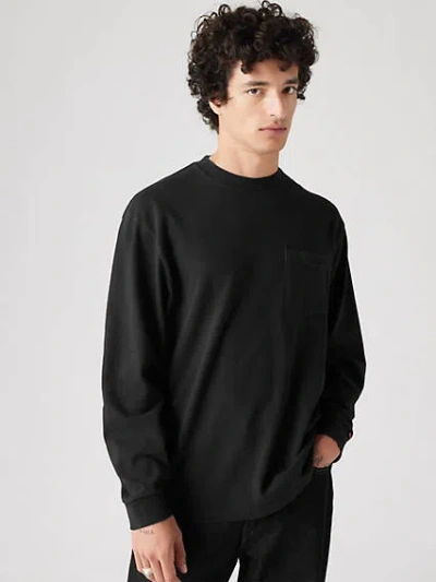 Levi's Long Sleeve Authentic Pocket T-shirt In Mineral Black