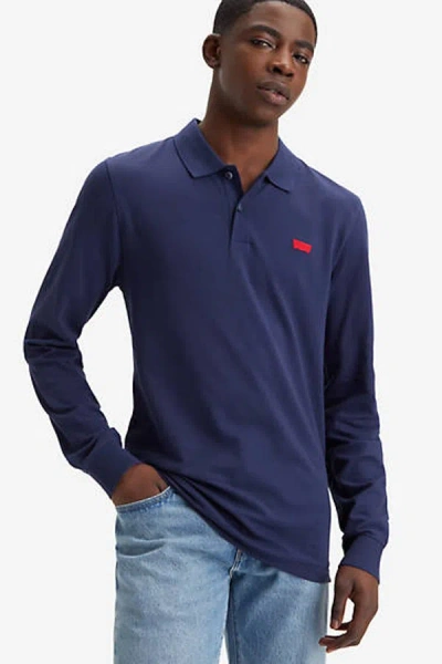 Levi's Long Sleeve Slim Housemark Polo In Blue
