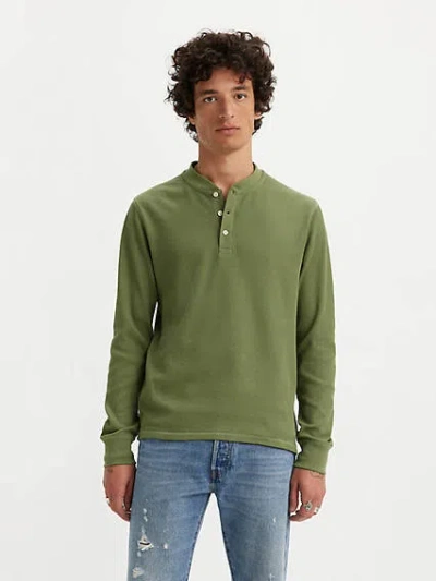 Levi's Long Sleeve Thermal Henley In Green