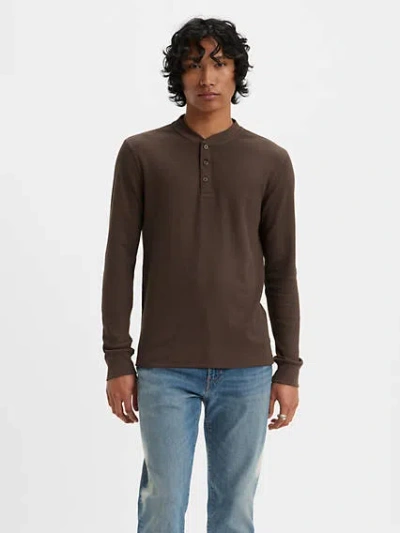 Levi's Long Sleeve Thermal Henley In Chocolate Brown