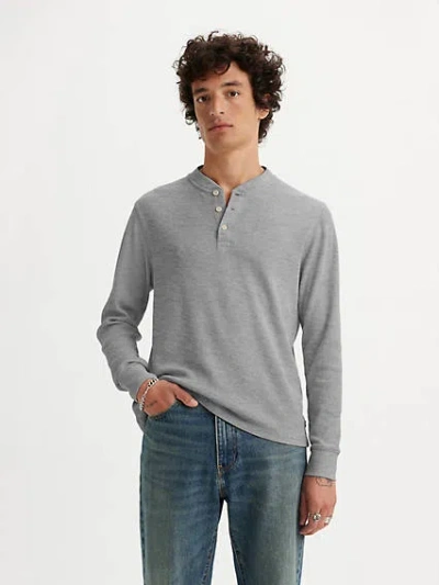Levi's Long Sleeve Thermal Henley In Midtone Grey Heather