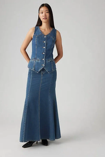 Levi's Longline Denim Waistcoat In Blue