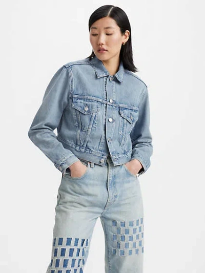 Levi's Made In Japan Short Type Iii Trucker Jacket In Blue Lattice