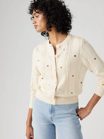 Levi's Crew Neck Cardigan With Flowers In Whisper White
