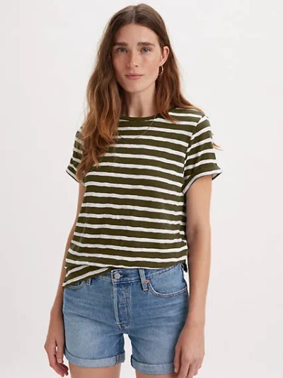 Levi's Margot Short Sleeve T-shirt In Captain Stripe Olive