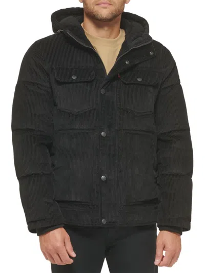 Levi's Men's Classic Fit Hooded Corduroy Puffer Jacket In Black
