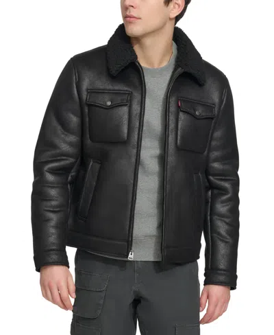 Levi's Men's Faux-shearling Full-zip Trucker Jacket In Black