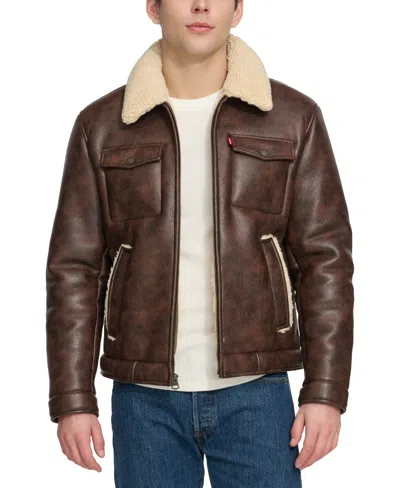 Levi's Men's Faux-shearling Full-zip Trucker Jacket In Brown