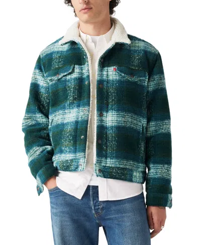 Levi's Plaid Type Iii Sherpa Trucker Jacket In Westin Plaid Aquifer