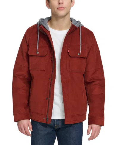 Levi's Men's Hooded Corduroy Zip Jacket In Rust