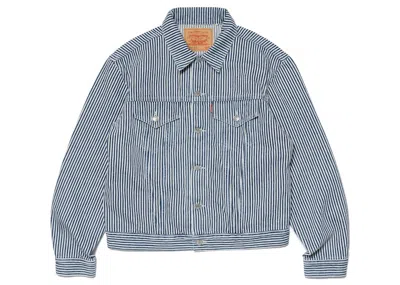 Pre-owned Levi's Men's Levis X Nigo 557xx Hickory Stripe Trucker Jacket In Indigo In Purple