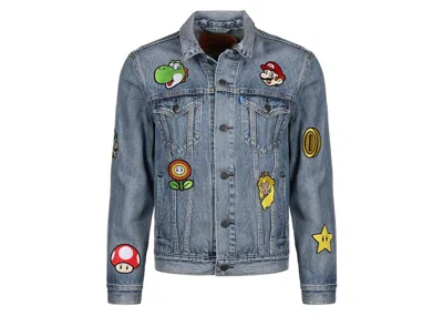 Pre-owned Levi's Men's Levis X Super Mario Vintage Fit Trucker Jacket In Gang Medium Wash