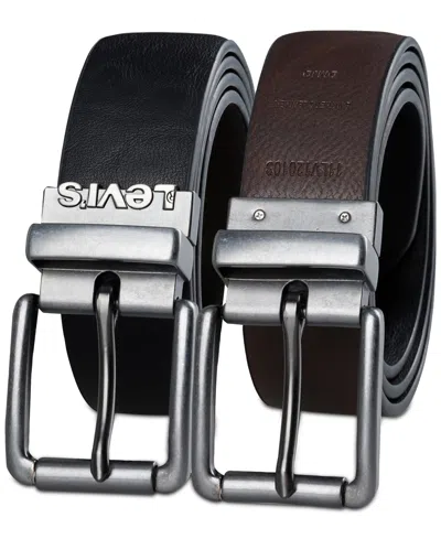 Levi's Men's Logo Buckle Stretch Reversible Leather Belt In Black,brown