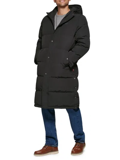 Levi's Men's Longline Hooded Puffer Jacket In Black