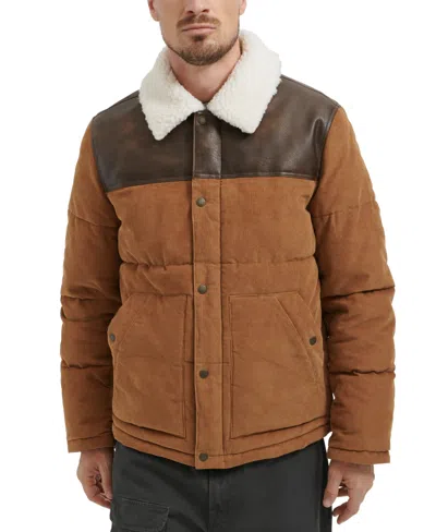 Levi's Men's Mixed-media Western Puffer Jacket In Brown