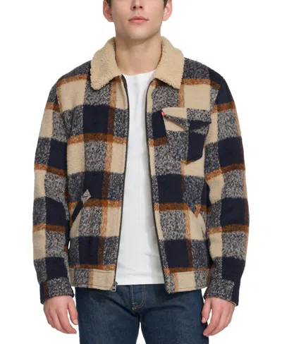 Levi's Men's Plaid Full-zip Depot Jacket With Fleece Collar In Brown Putty