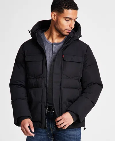 Levi's Men's Quilted Hooded Puffer Jacket In Black