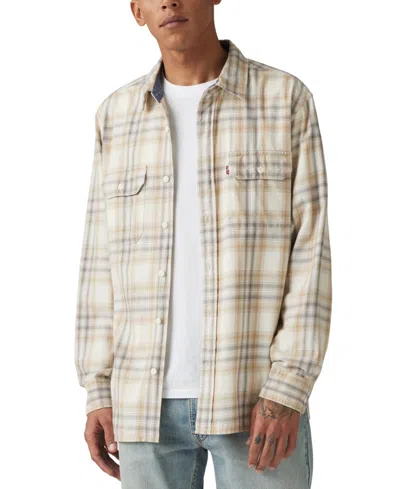 Levi's Men's Relaxed Fit Long Sleeve Button Front Worker Shirt In Plaid Antique Ivory