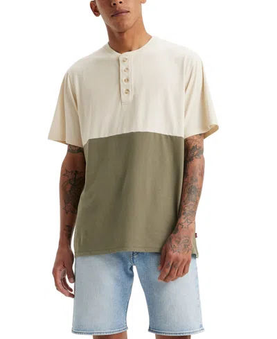 Levi's Men's Relaxed-fit Pieced Colorblocked Henley In Oatmeal