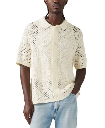Levi's Men's Straight-fit Pointelle Crochet Button-down Camp Shirt In Egret