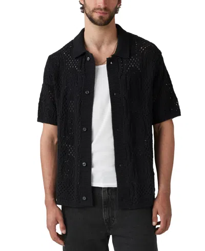Levi's Men's Straight-fit Pointelle Crochet Button-down Camp Shirt In Jet Black