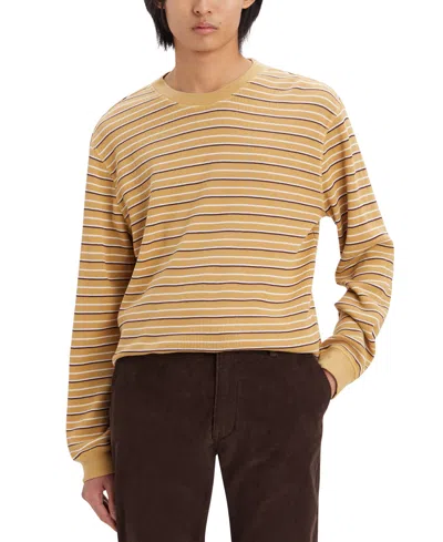 Levi's Men's Waffle Knit Thermal Long Sleeve T-shirt In Chocolate Stripe