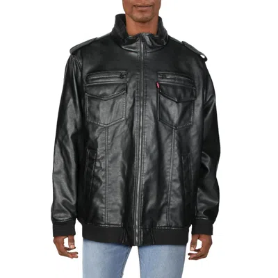 Levi's Mens Cold Winter Faux Leather Bomber Jacket In Black
