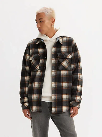 Levi's Microfleece Bonded Sherpa Shirt In Brown Combo