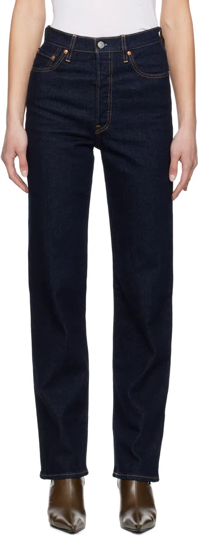 Levi's Navy Ribcage Full-length Jeans In Small Course