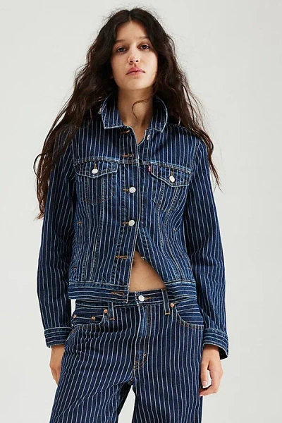 Levi's Original Denim Pinstripe Trucker Jacket In Partly Masked Dark Blue - Part Of A Set-navy In Indigo