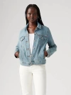 Levi's Cropped Denim Jacket With Button-up Front And Rhinestone Embellishments In Blue