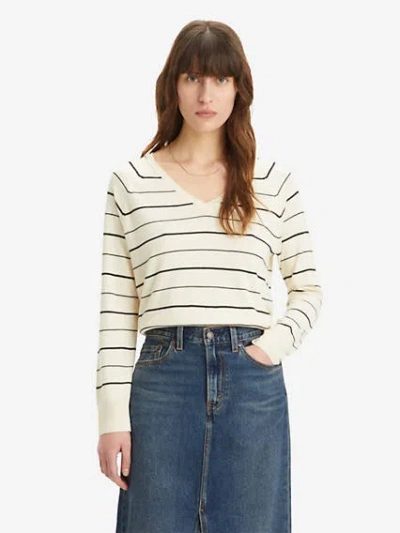 Levi's Petal V-neck Sweater In Olympic Stripe White Swan