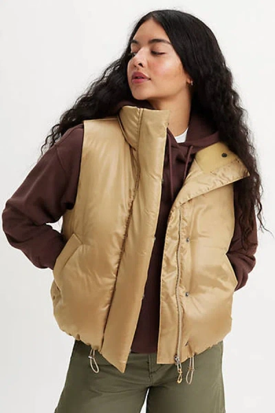 Levi's Pillow Bubble Waistcoat In Beige / Travertine