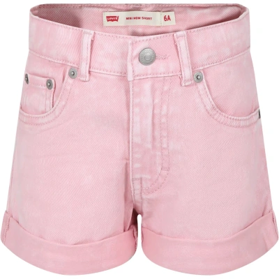 Levi's Kids' Pink Shorts For Girl With Logo