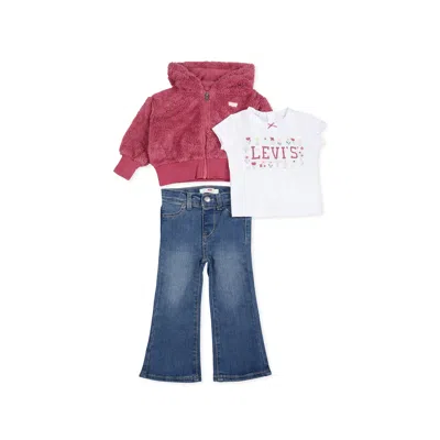 Levi's Pink Suit For Baby Girl With Bear In Multicolor